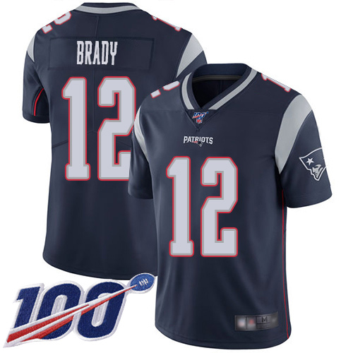 New England Patriots Football 12 Vapor Untouchable 100th Season Limited Navy Blue Men Tom Brady Home NFL Jersey